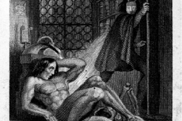 Frankenstein observing the first stirrings of his creature. Engraving by W. Chevalier after Th. von Holst, 1831. Frankenstein observing the first stirrings of his creature. Engraving by W. Chevalier after Th. von Holst, 1831.