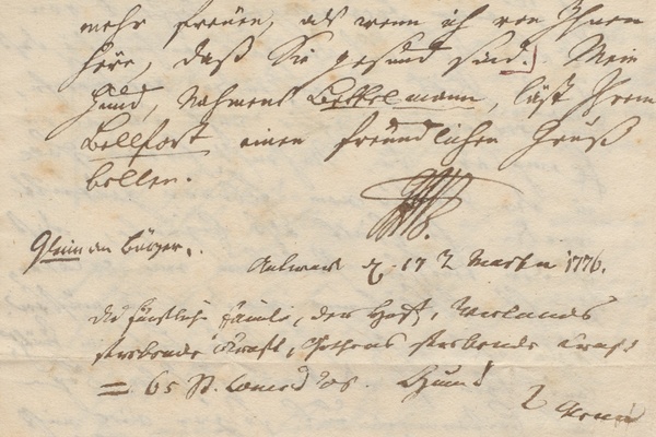 Ausschnitt aus dem Brief von Gottfried August Bürger an Gleim 