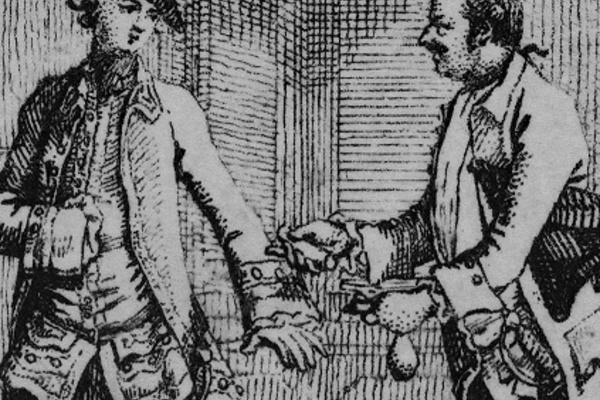 Daniel Chodowiecki: Illustration zu Lessings Minna von Barnhelm, 1769, Gleimhaus